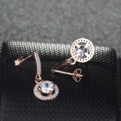 Gold Cubic Zirconia Round Over Silver Earring for Woman